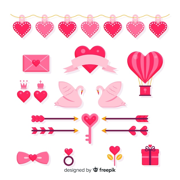 Vector gratuito colección de elementos flat del día de san valentin