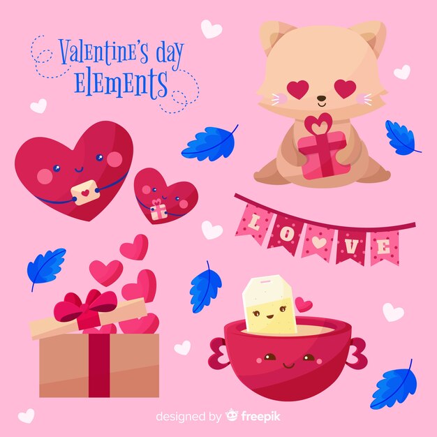 Colección de elementos flat del día de san valentin
