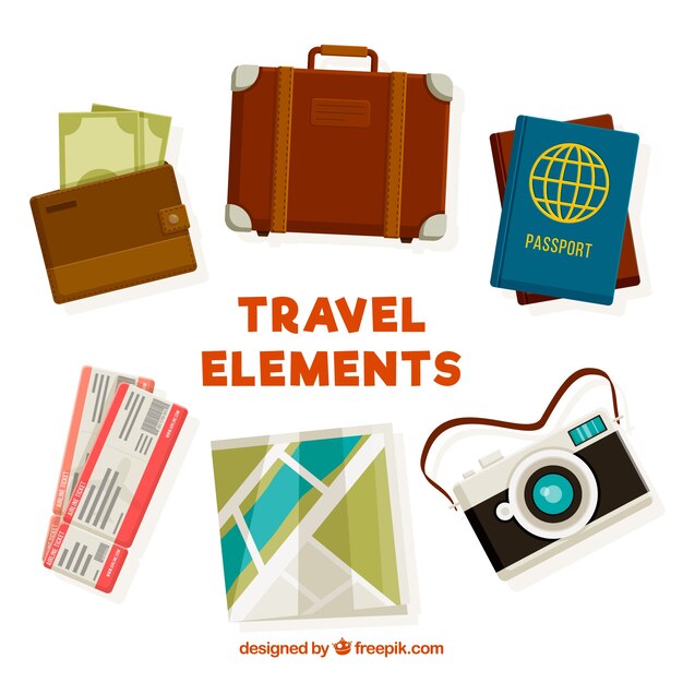Colección de elementos flat de viaje