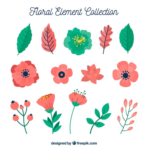 Colección de elementos florales con diseño plano