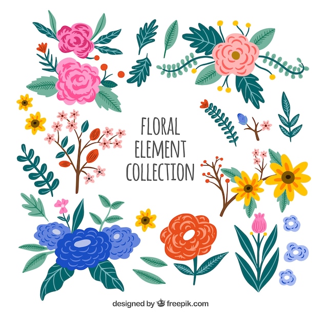 Colección de elementos florales con diseño plano