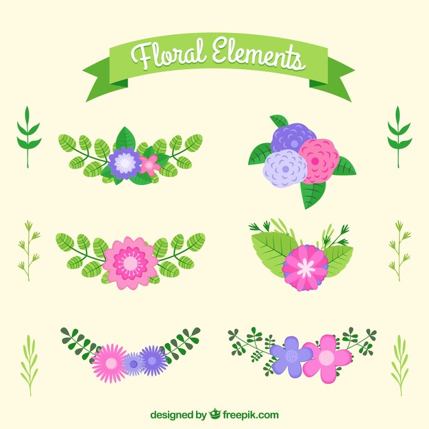 Colección de elementos florales con especies diferentes