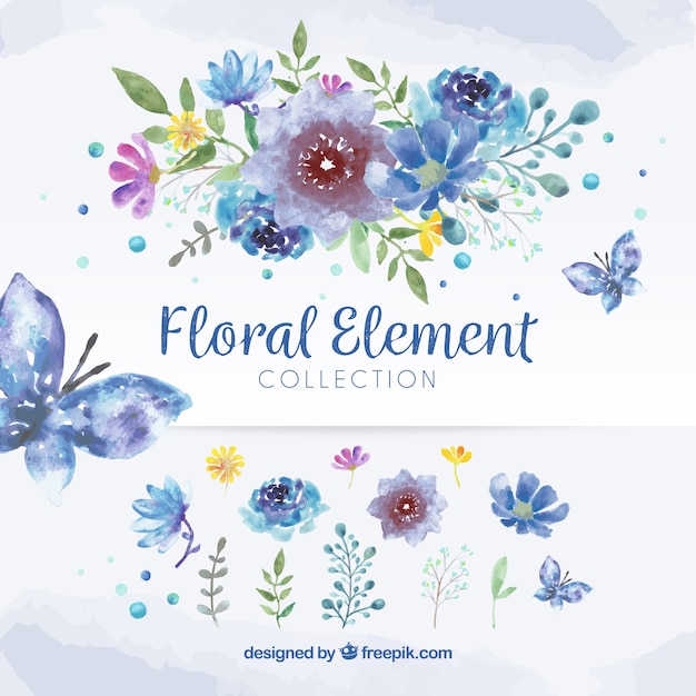Colección de elementos florales en estilo acuarela