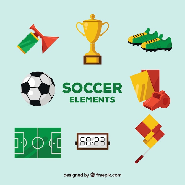 Colección de elementos de fútbol con equipamiento 