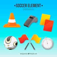 Vector gratuito colección de elementos de fútbol con equipamiento