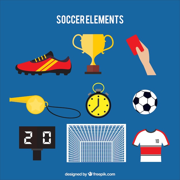Colección de elementos de fútbol con equipamiento 