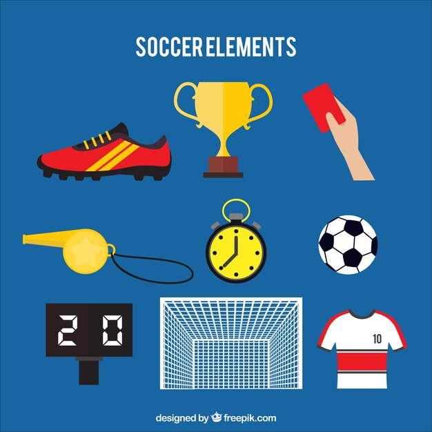 Colección de elementos de fútbol con equipamiento 