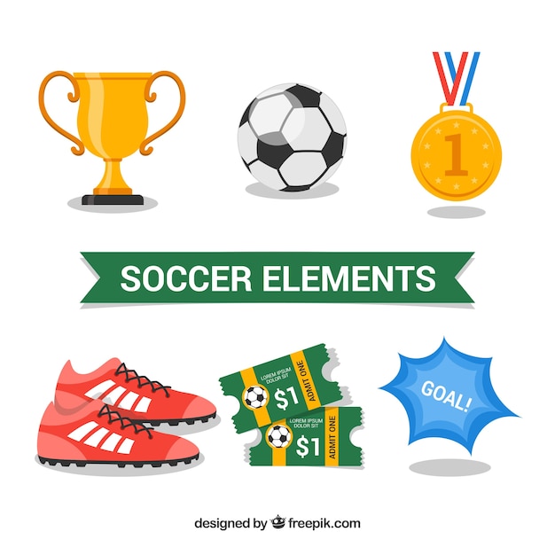 Vector gratuito colección de elementos de fútbol con equipamiento