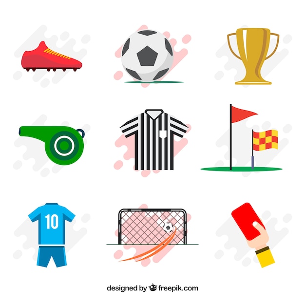 Colección de elementos de fútbol con equipamiento 
