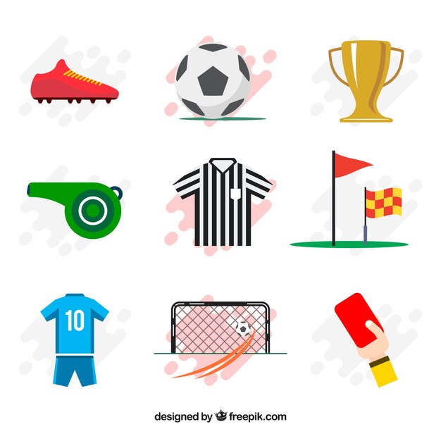Colección de elementos de fútbol con equipamiento 
