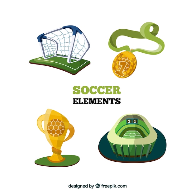 Vector gratuito colección de elementos de fútbol con equipamiento