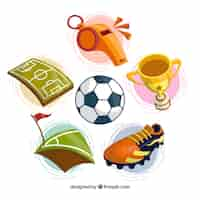 Vector gratuito colección de elementos de fútbol con equipamiento