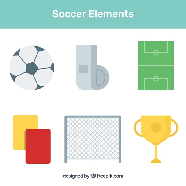 Colección de elementos de fútbol con equipamiento 