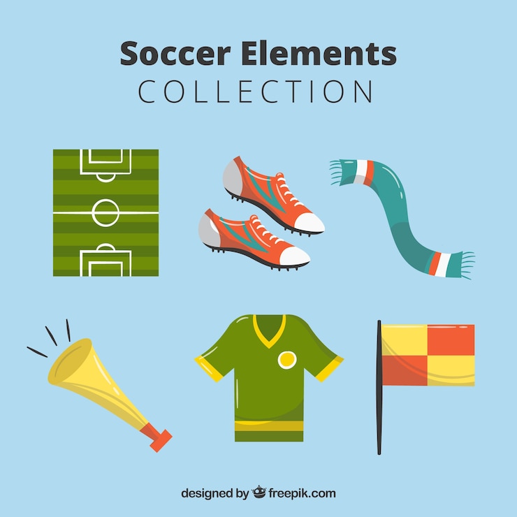 Vector gratuito colección de elementos de fútbol en estilo hecho a mano