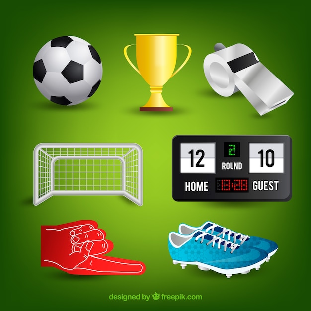 Colección de elementos de fútbol en estilo realista