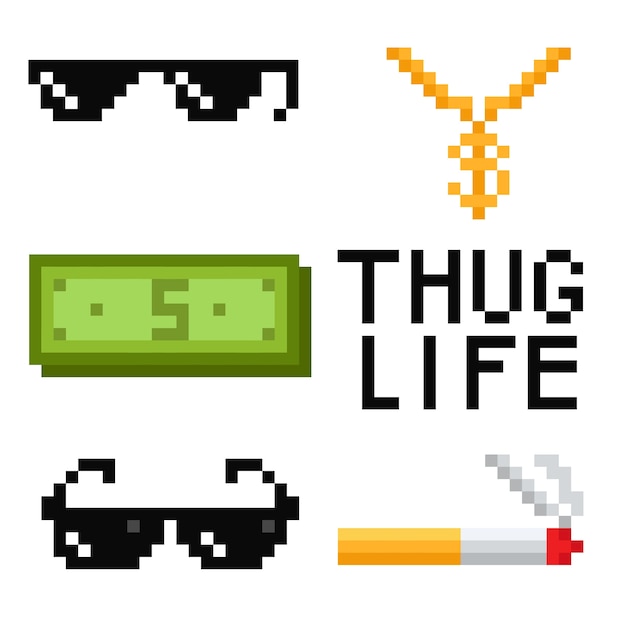 Colección de elementos de gafas de sol de thug life de diseño plano