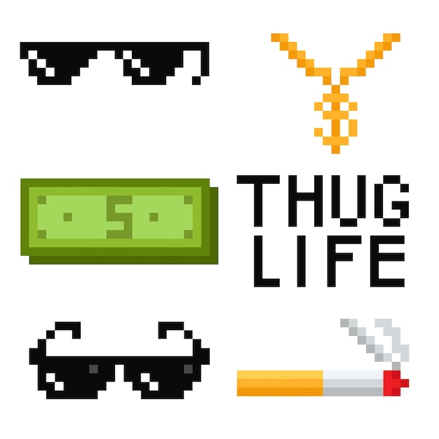 Vector gratuito colección de elementos de gafas de sol de thug life de diseño plano