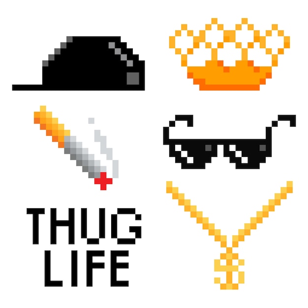 Colección de elementos de gafas de sol de thug life de diseño plano