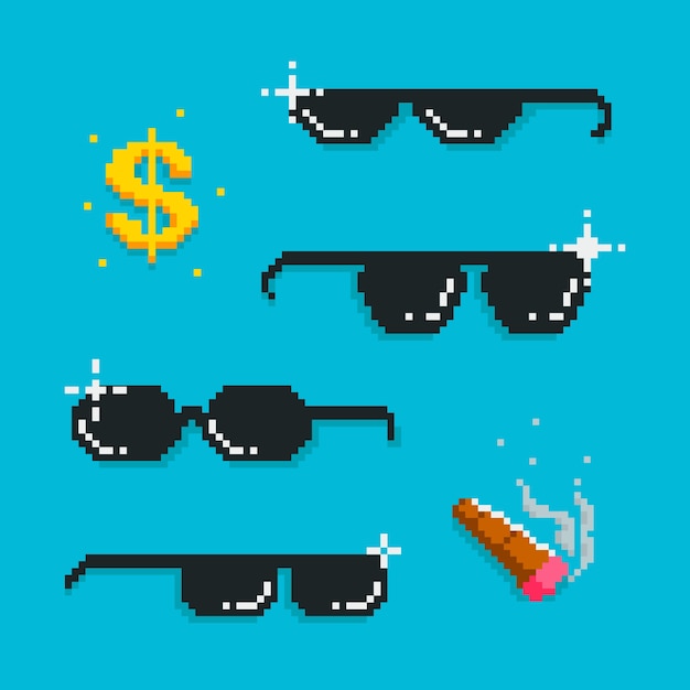 Colección de elementos de gafas de sol de thug life de diseño plano