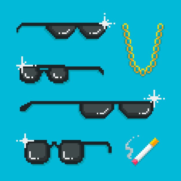Colección de elementos de gafas de sol de thug life de diseño plano