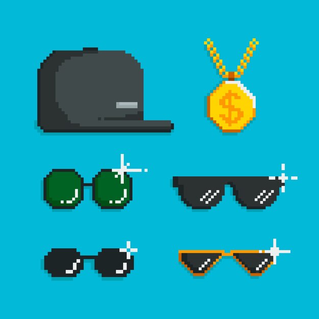 Colección de elementos de gafas de sol de thug life de diseño plano