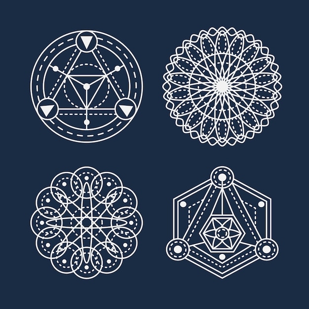 Colección de elementos de geometría sagrada dibujados a mano