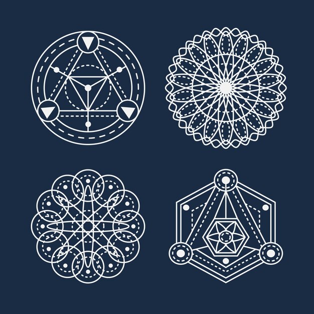 Colección de elementos de geometría sagrada dibujados a mano