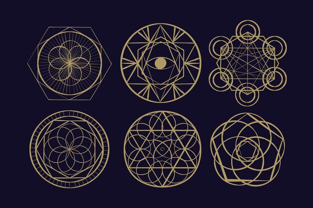 Colección de elementos de geometría sagrada dibujados a mano