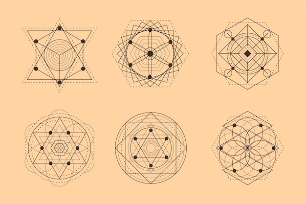 Colección de elementos de geometría sagrada dibujados a mano