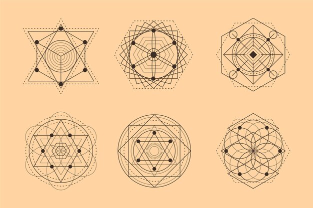 Colección de elementos de geometría sagrada dibujados a mano