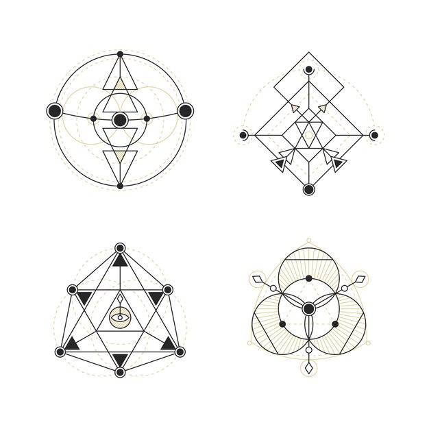 Colección de elementos de geometría sagrada dibujados a mano