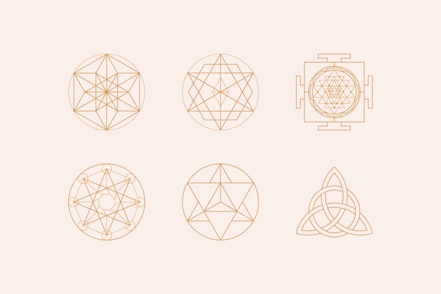 Colección de elementos de geometría sagrada de diseño plano