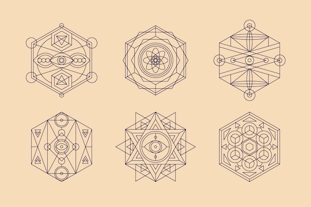 Colección de elementos de geometría sagrada de diseño plano