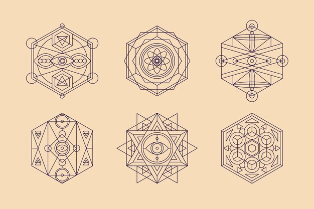 Colección de elementos de geometría sagrada de diseño plano