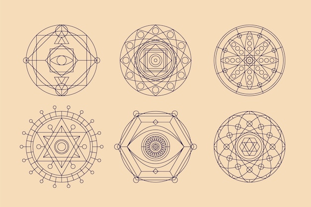 Colección de elementos de geometría sagrada de diseño plano