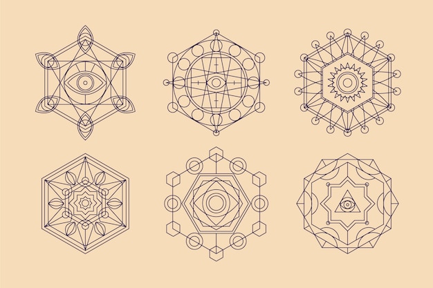 Colección de elementos de geometría sagrada de diseño plano
