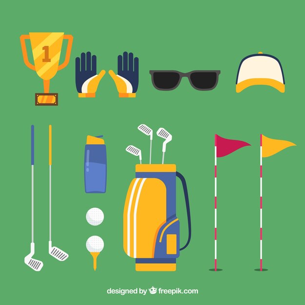 Colección de elementos de golf en estilo flat