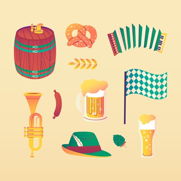 Colección de elementos de gradiente para la celebración del festival de cerveza Oktoberfest