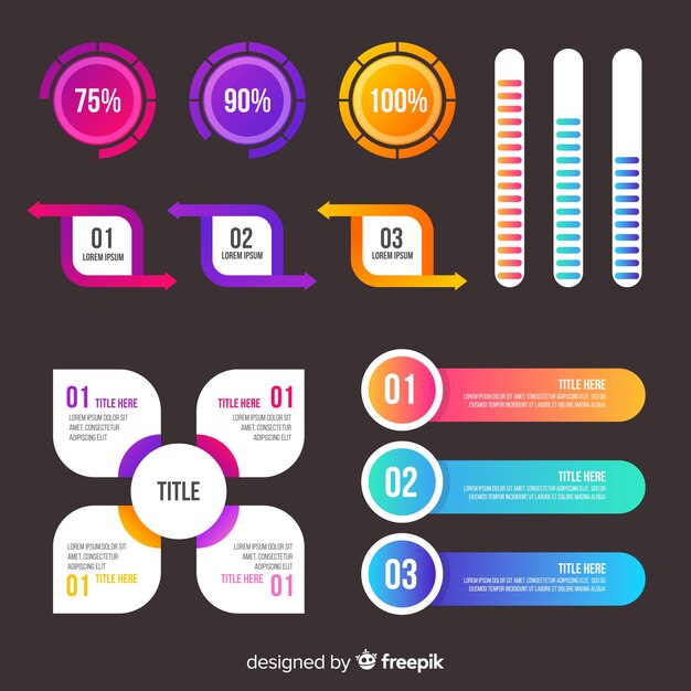 Colección de elementos de gradiente de infografía