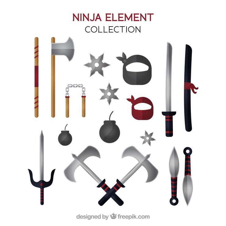 Vector gratuito colección de elementos de guerrero ninja con diseño plano