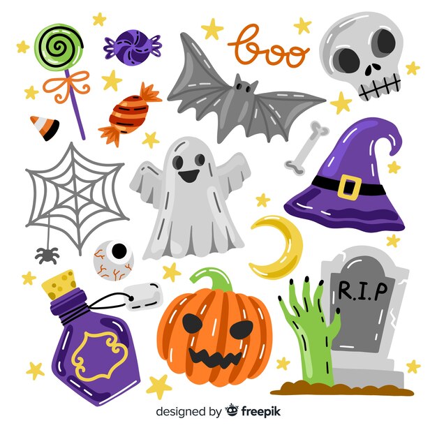 Colección de elementos de Halloween con accesorios espeluznantes