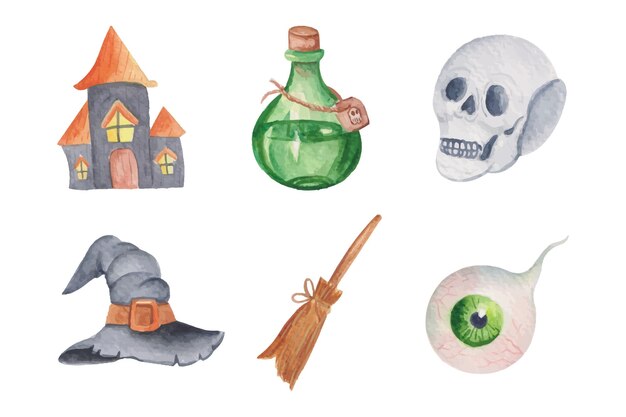 Colección de elementos de halloween en acuarela