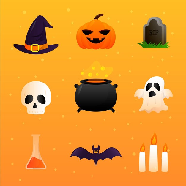Colección de elementos de halloween degradados