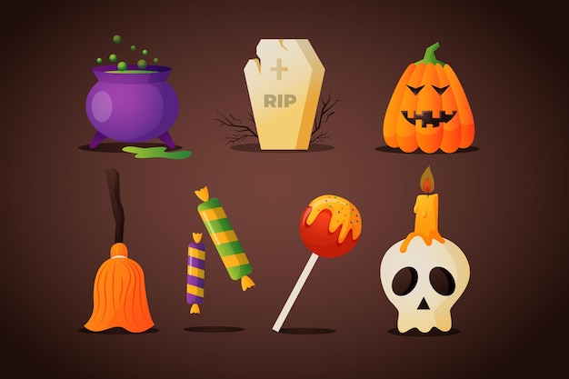 Colección de elementos de halloween degradados