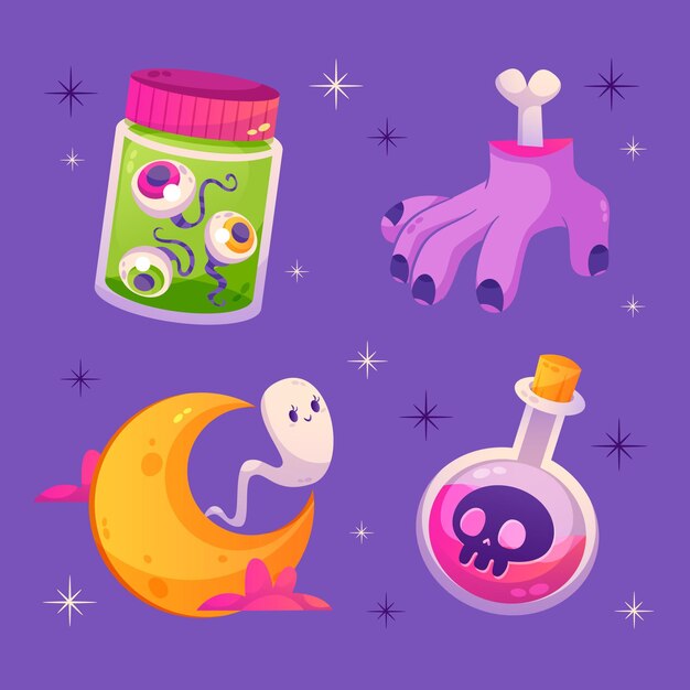 Colección de elementos de halloween degradados