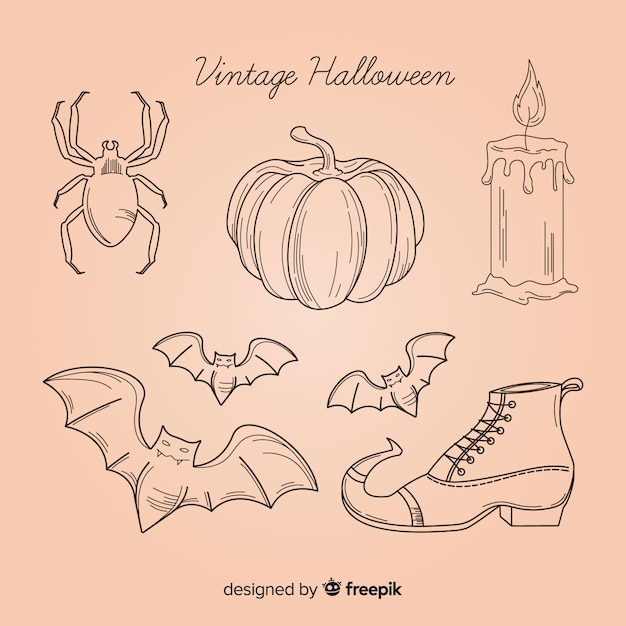 Vector gratuito colección de elementos de halloween dibujados a mano