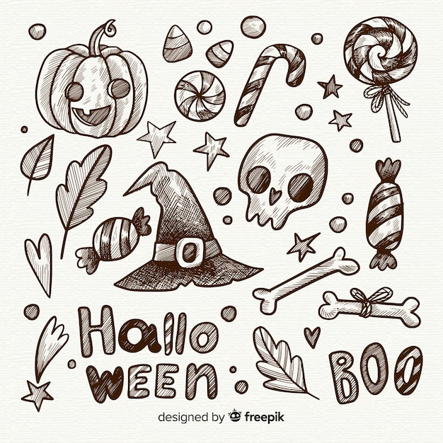 Vector gratuito colección de elementos de halloween dibujados a mano