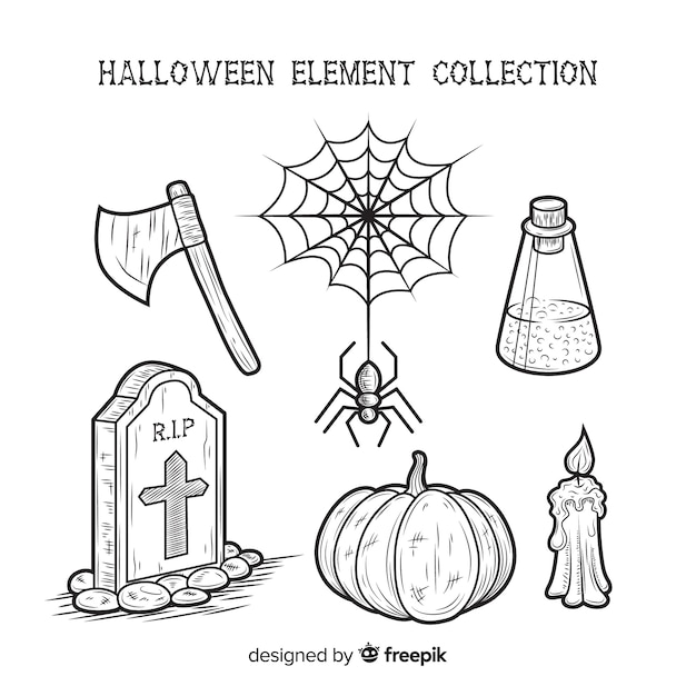 Colección de elementos de halloween dibujados a mano
