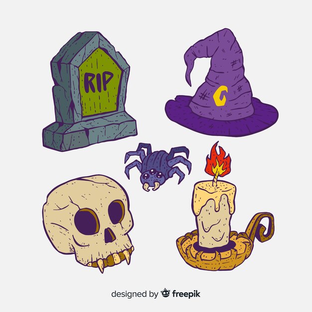 Colección de elementos de halloween dibujados a mano