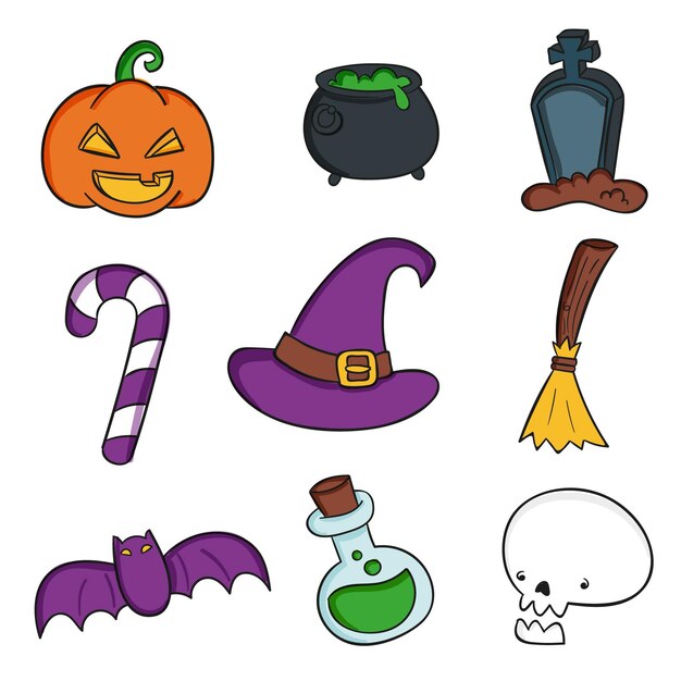 Colección de elementos de halloween dibujados a mano